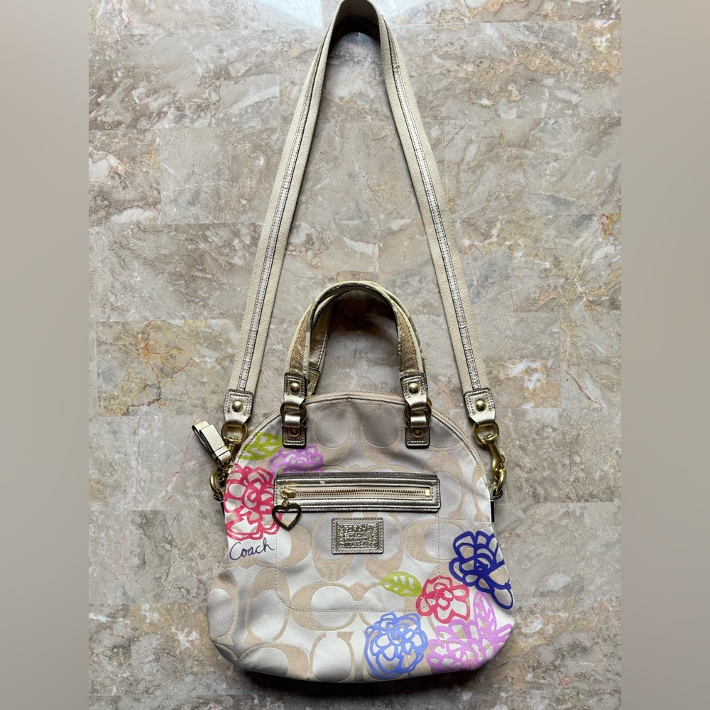 Coach Poppy Signsture C Multicolor Floral Zipper Pocket Crossbody Shoulder Bag - Picture 3 of 10
